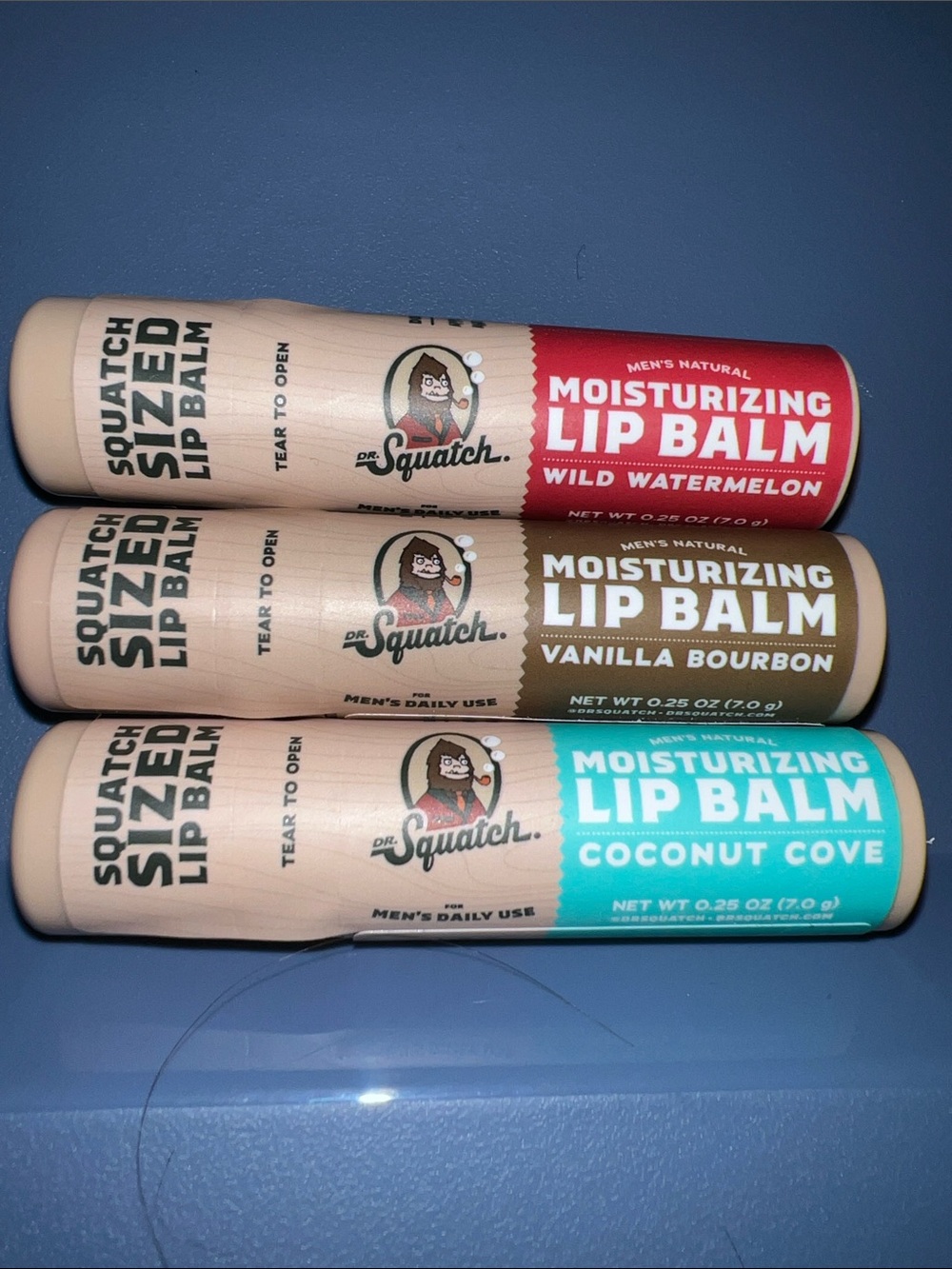 NWT 3pc VARIETY Men’s Dr. Squatch Natural Lip Moisturizer balm SQUATCH SIZED